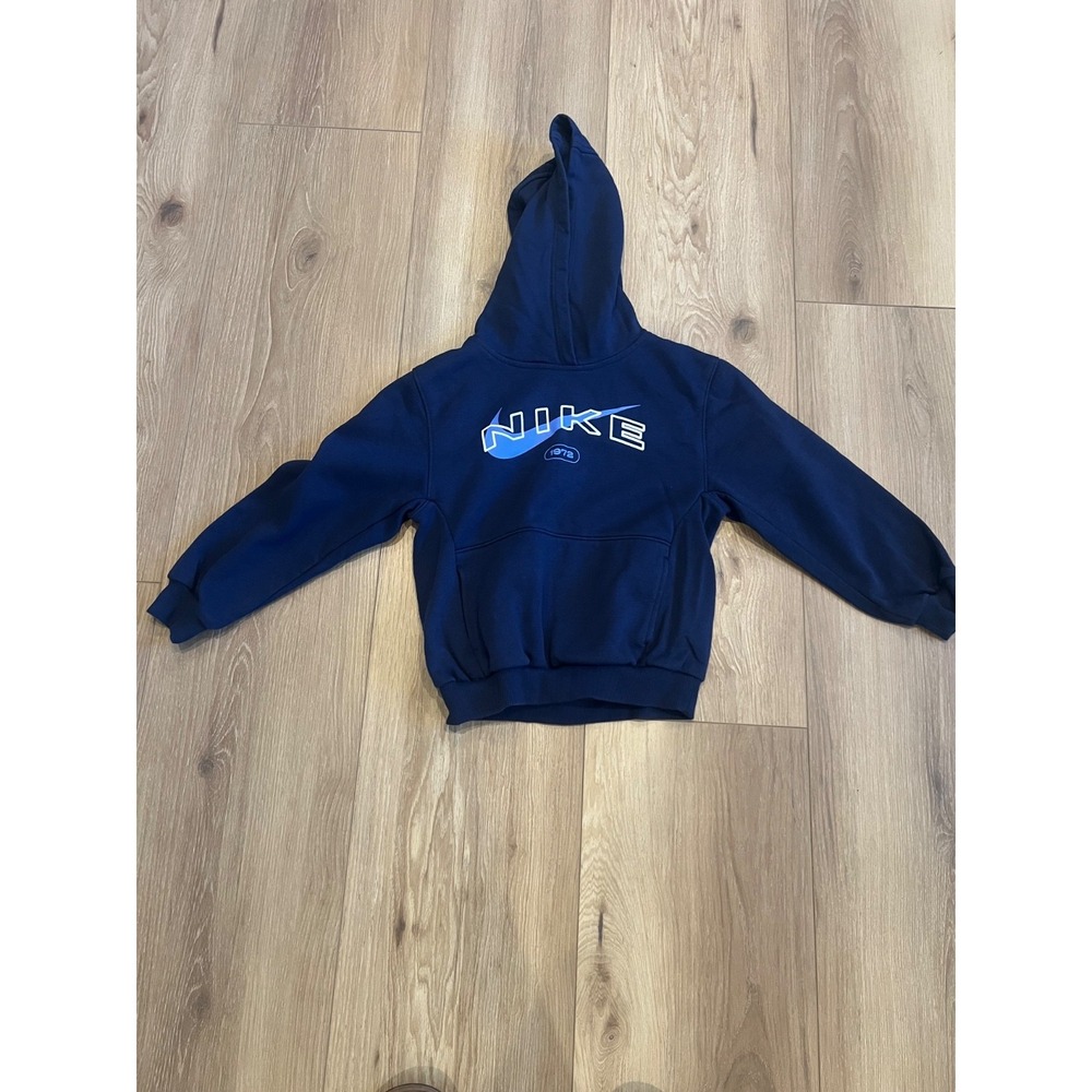 Nike Kids Hoodie Size 6-7 Navy Blue Swoosh 1972 Pullover Sweatshirt Youth